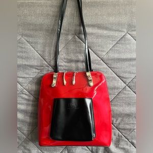 Women’s BEIJO Classic London Paris New York Red/Blk bag with silver accents